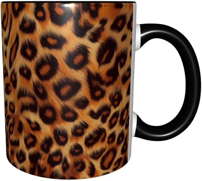 Leopard Print Cat Coffee Mug Funny Ceramic Tea Cup With Handle Dishwasher Microwave Safe for Women 11oz Porcelain Mugs