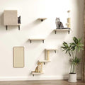 Cat Wall Shelves for Large Cats, Stable & Safe Kitty Walls Furniture Set for 40LBS Cats with Wooden Cat Climber,House, Bridge, Tree, Steps, and Scratcher for 16 Inch Drywall (Beige, 6-in-1)