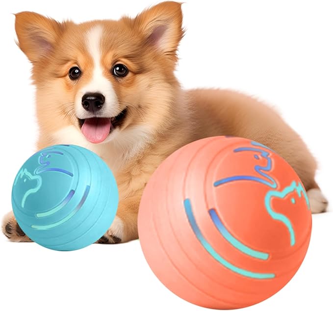 2Pcs Smart Dog Jumping Ball, Glowing and Bite-Resistant Vibrating DogBalls,Interactive Dog Toys,Suitable for Outdoor and Living Room Dog Toy,Puppy Essentials Made of TPU（Orange&Blue）