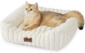 ZOMISIA Small Dog Beds for Small Dogs - Washable Cat Beds for Indoor Cats, Rectangle Orthopedic Puppy Bed with Fluffy Removable Cover, 20x19x7inches, Cream