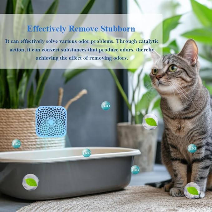 Cat Litter Deodorizer, Odor Eliminator for Pets, 10-Year Long-Lasting & Unscented, 99% Effective Air Freshener for Litter Box, Dog Bed, Cat litter box, Car & Closet (2-Pack)