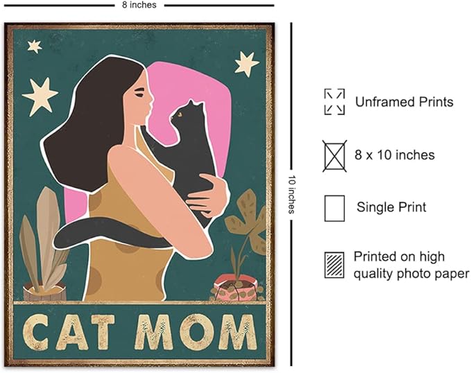 Cat Mom Wall Art - Cute Cat Lover Gifts for Women Girls - Kitty Wall Decor - Black Feline Decor - Aesthetic Room Art - Kitty Lover Gifts for Women - Room Print - Pictures - Kitten Poster 8x10 UNFRAMED