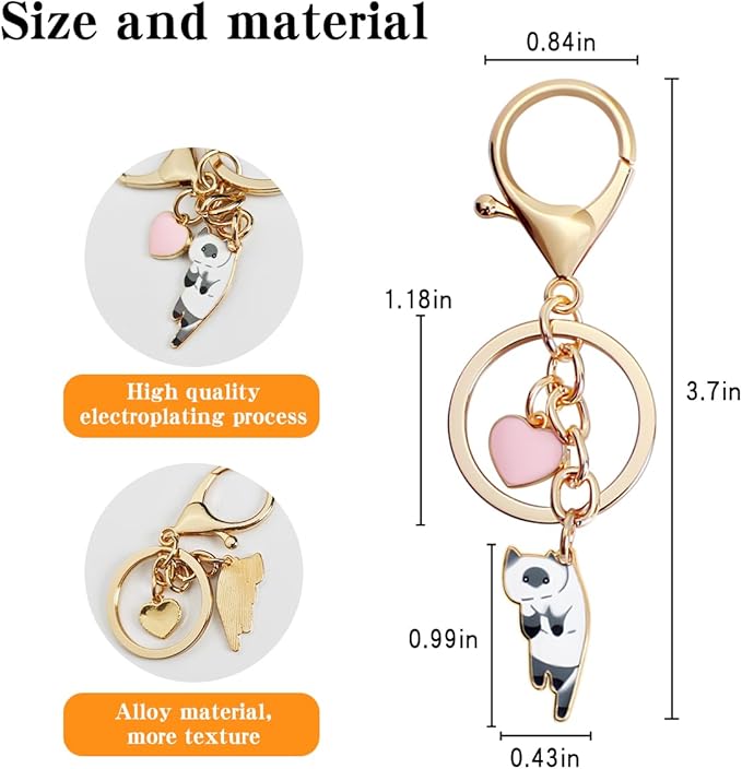 Lazy Cat Pink heart Keychain Fun Cartoon Kitten Cute Key Ring for Animal Key Chain Girl Birthday