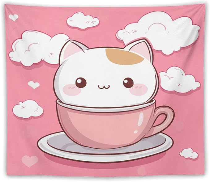 MaSiledy Kawaii Cat Wall Tapestries Cat Pet Lover Tapestry Vintage Aesthetic Tapestries Landscape Tapestry Home Decor for Room 50"x60" Wall Hanging for Home Decor Bedroom Living Room Dorm Decor