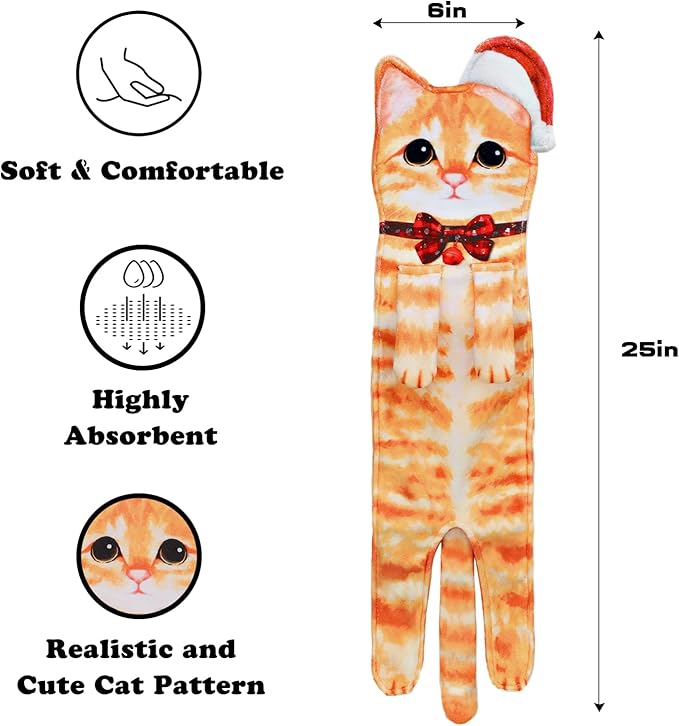 Funny Hand Towels for Bathroom Kitchen Decor - Cute Cat Hanging Hand Towel Kitchen Gadgets - Unique Housewarming Birthday Christmas Cat Lover Gift Ideas for Women Mom Lady Adults