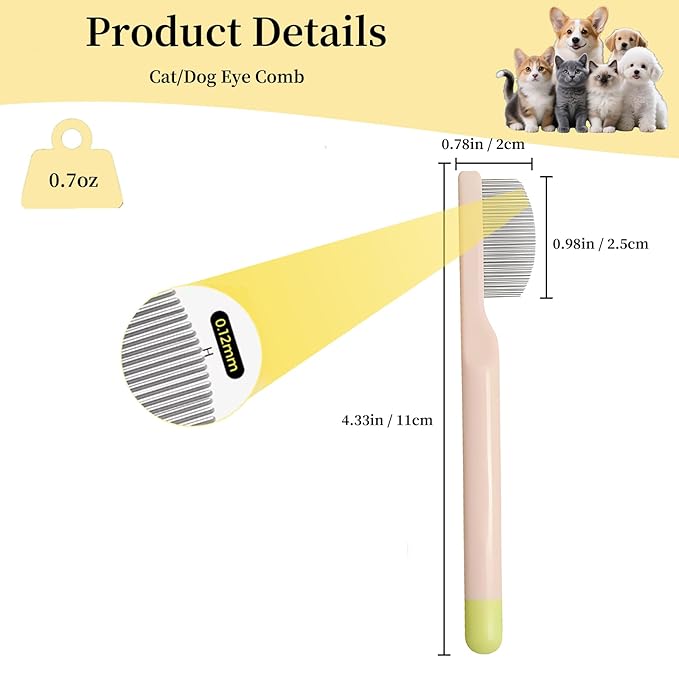 Stainless Steel Dog Eye Comb - Small Design for Pet Facial & Paw Grooming, Round-Tip Arc Teeth, ABS Handle, Puppy Flea Brush, Fit Yorkie, Shih Tzu, Maltese Maltipoo Pomeranian