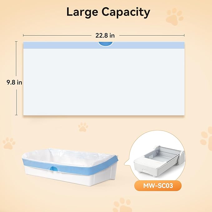 Meowant Cat Litter Box Liner for SC03, Heavy Duty Drawstring Trash Bags(60PCS) for MeoWant MW-SC03 Automatic Litter Box, Extra Thick Leakproof, 3 Rolls (20 Bags/Roll)