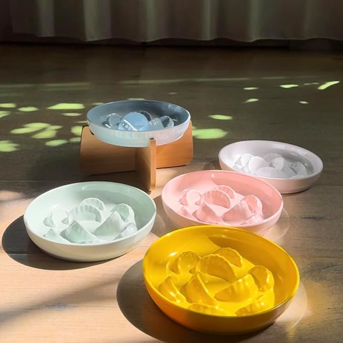 Slow Feeder Cat Bowl with Stand, Melamine Slow Eating Cat Bowl with Higher Edges Dumpling Design Elevated Cats Food Bowls for Dry and Wet Food Anti-Vomiting Puzzle Feeder for Healthy Eating Diet