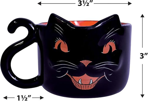 Beistle Vintage Halloween Ceramic Black Cat Mug – Retro Style Holiday Coffee Cup, Orange Drinkware with Classic Cat Face Design, Seasonal Gift Party Tableware, Dishwasher and Microwave Safe, 12 Oz
