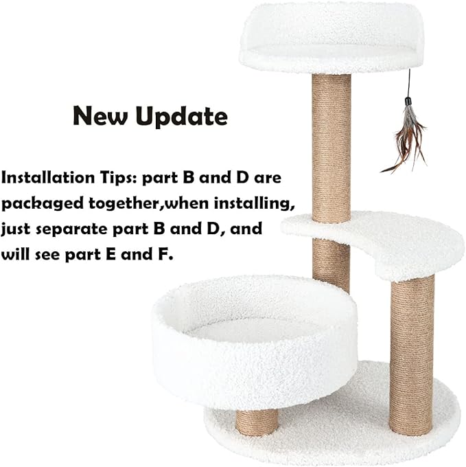 Lahas Modern Cat Tree Tower for Indoor Small Cats with Sisal Scratching Post,Hammock,Perch,Bed,Feather Toy,Easy to Assemble,Activity Design Cat Furniture Supplies