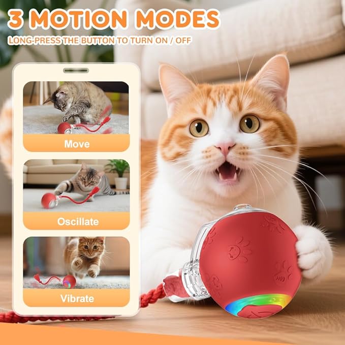 Interactive Cat Toys for Indoor Cats,Flying Bird Cat Kitten Toy,Moving Cat Toy for Bored Indoor Adult Pets,Smart Automatic Cat Chase Ball Toy (Red)