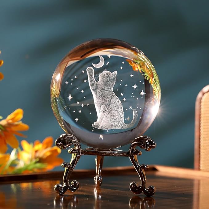 Cat Lover Gifts for Women 3D Cat Crystal Ball Themed Gift Mom Birthday Kitty Laddy Gift for Christmas Mothers Day