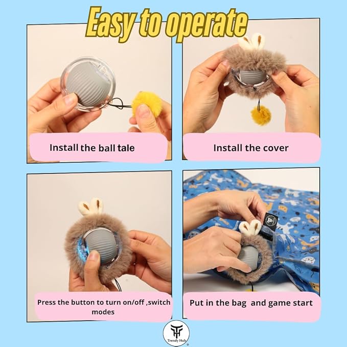 Interactive Cat Toys Fast Rolling Ball in Pouch for Bored Indoor Adult Cats, Automatic Motion Activated Ball; Hide and Seek Game for Exercise Kicker, Cat's Gift, Rechargeable Kitten Toys
