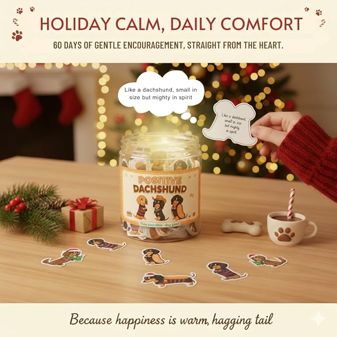 Positive Dachshund Jar with 60 Affirmation Cards, Emotional Support Gift, Funny Dachshund Gifts for Women, Christmas Decor, Weiner Gifts, Cute Puppy Dachshund Decor for Dog Lovers