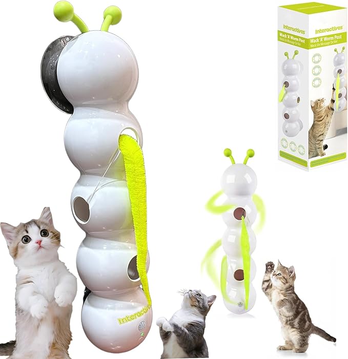 Caterpillar Cat Toy, Interactive with Worm Design, Automatic Cat Toy with Motion Sensor, Replaceable Tails Bite Resistant USB Rechargeable Teaser with Suction Cup,Indoor Cats for Daily Play