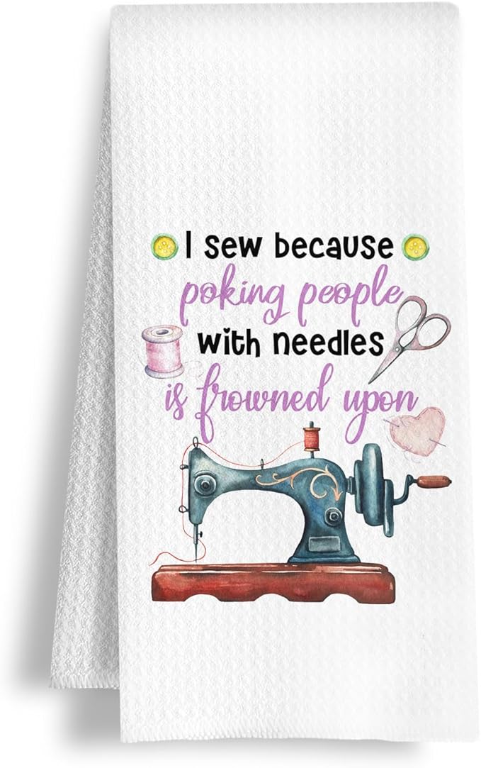 Sewing Quilting Lovers Gifts Kitchen Towels, Funny Sewing Dish Tea Towels, Gifts for Sewers Quilters Women Decorative Hand Towel for Bathroom Kitchen, 16x24 Inch