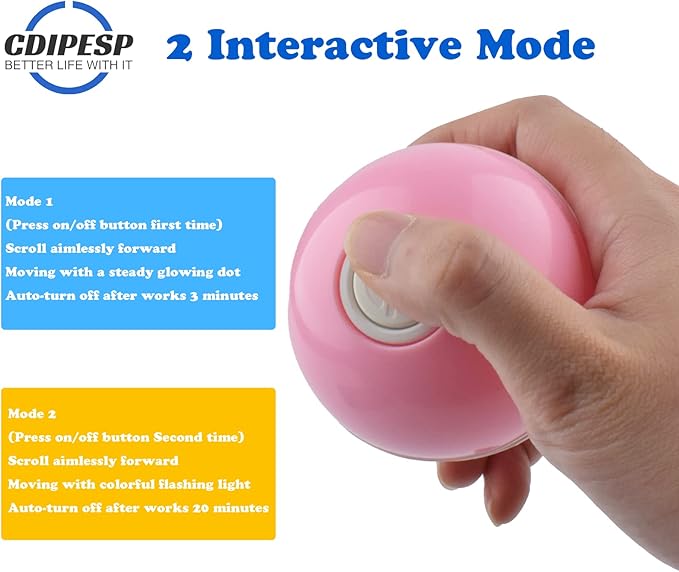 Automatic Active Rolling Ball for Cats, Self Moving Interactive Dog Toys for Boredom, Wicked Ball for Small Dogs/Cats with LED Lights, USB Rechargeable(Pink)