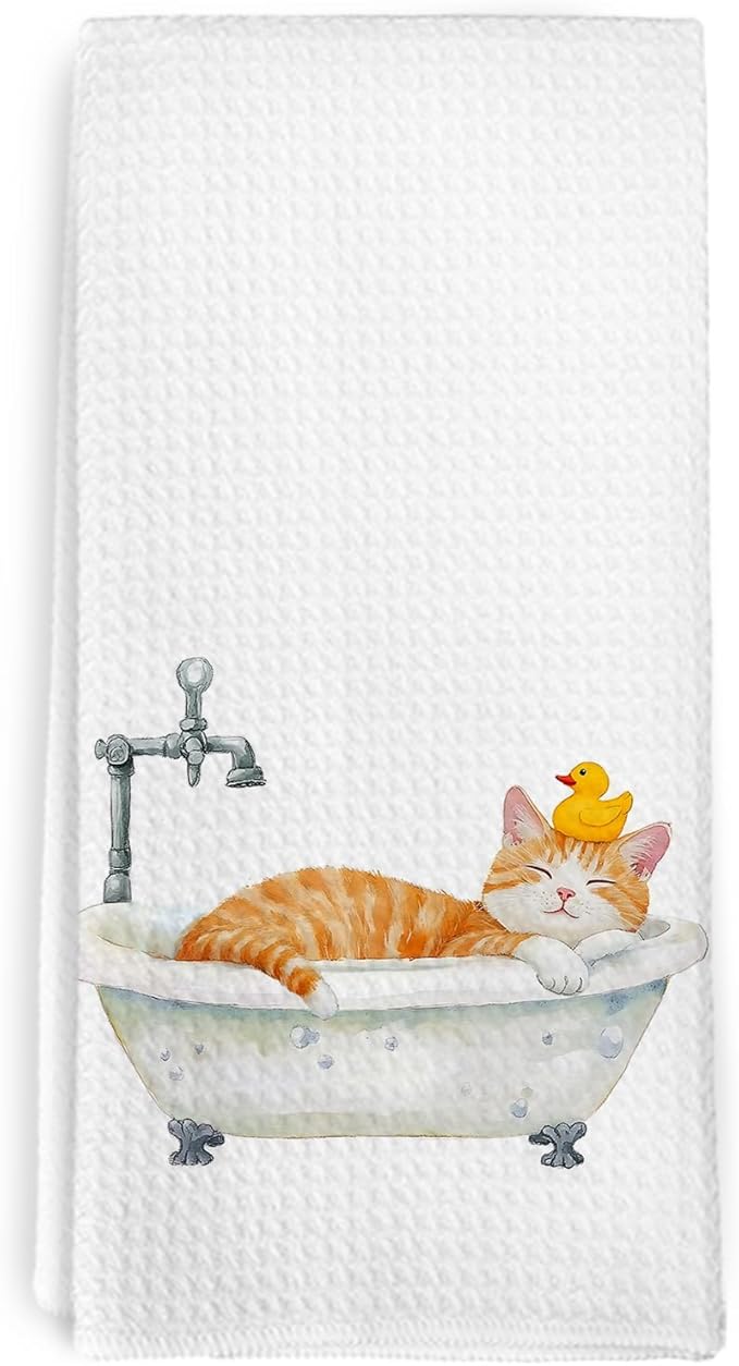 Funny Orange Tabby Cat Hand Towels,Orange Cat Owners Gifts,Bathroom Cats Decor Hand Towels,Cute Kitty Decor Tea Towel for Nursery Toilet,Cats Bathroom Decorative, 16x24 Inch