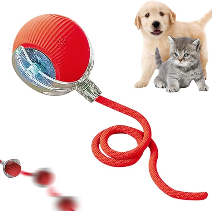 Interactive Cat Ball Toy, Interactive Pet Toys, Intelligent Rolling Kitten Ball Toys, Indoor Adult Cats Toys, Indoor Pet Cat Balls, Automatic Toys with Cord Imitation Mouse (Red)