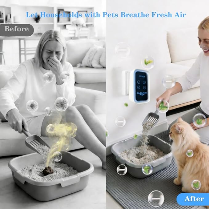 Cat Litter Deodorizer - Plug In Negative Ion Air Purifier for Litter Box, 99% Odor Removal, Strong Odor Eliminator for Smoke, Litter Box, Toilet, Closet, Cabinet, Shoe, Garage.