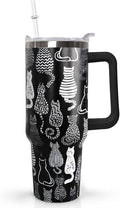 Ceovfoi 40 Oz Black Cat Coffee Travel Mug Cup Water BottleTumbler With Handle,Cat Decor,Black Cat Gifts for Women