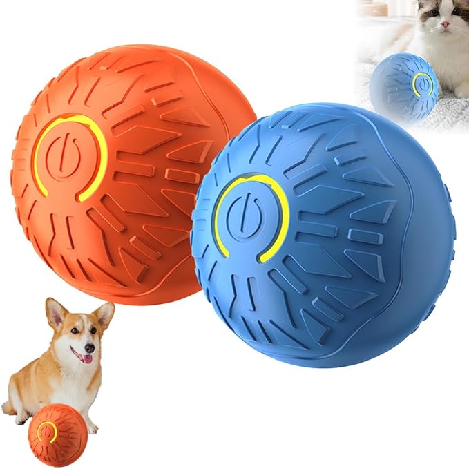 Interactive Dog Toys, Moving Interactive Dog Ball with Touch Activated, Automatic Rolling Ball Toys for Puppy/Medium Dogs, Squeaky Dogs Toy Active Rolling Wicked Balls for Daily Training (BLUE2+RED2)