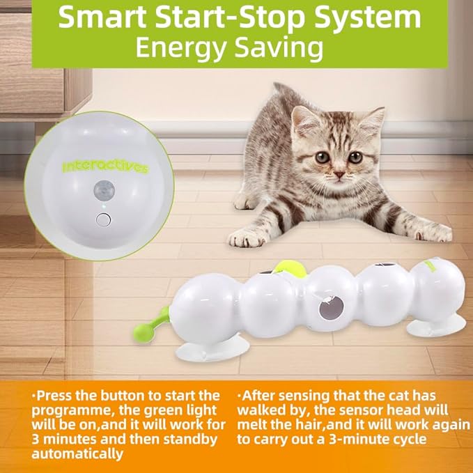 Caterpillar Smart Cats Toys, Interactive Cat Feather Toy with Motion Sensor, Whirlie Cat Toy for Hunting, Reduce Boredom, USB Rechargeable, No Drilling Required, Mount on Window (Caterpillar Cat Toy)