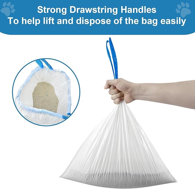 Self Cleaning Cat Litter Box Liners-25 Counts Waste Bags for Automatic Cat Litter Box Drawstring Trash Bags