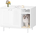 Cat Litter Box Enclosure Enclosed, Hidden Litter Box Cabinet Furniture with Storage, Wooden Indoor Cat House Large, Modern End Table for Living Room Entryway, White CB01513W