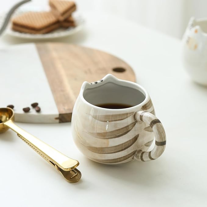 Cute Cat Coffee Mug with Ears, 12 Oz Ceramic Tea Cup for Women and Men, Kitty Themed Choice for Cat Lovers