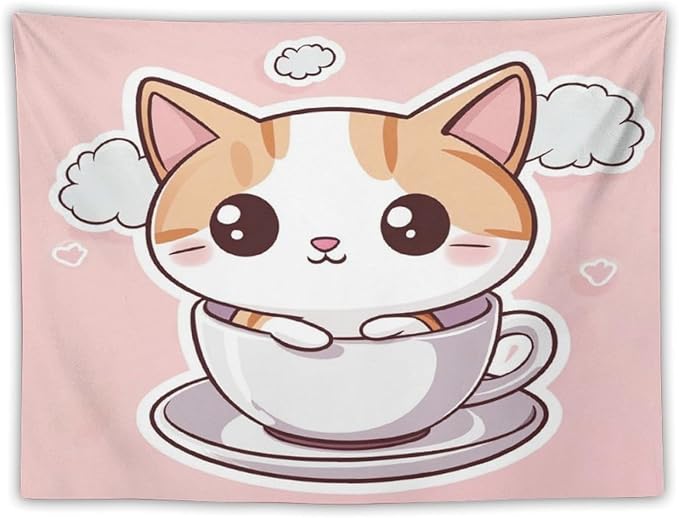MaSiledy Kawaii Cat Tapestry As Wall Art Cute Kitten Cat Meow Vintage Aesthetic Tapestry Wall Hanging Landscape Tapestry for Bedroom Colorful Wall Hanging Aesthetic Wall Art For Room Decor 30"x40"