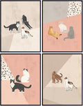 Abstract Minimalist Cat Wall Decor - Mid Century Modern Cat Lover Gifts For Women - Aesthetic Posters - Cute Kiity Wall Art - Wall Collage Kit - Boho Bohemian Decor - Geometric Line Art Wall Decor