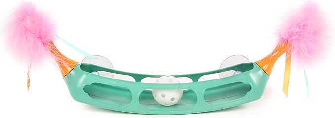 SmartyKat Track Tipper Ball Track Cat Toy w/Suction Cup, Works on Floors & Windows - Blue, One Size