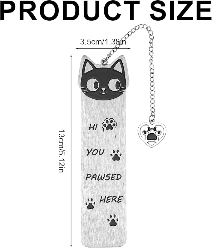 Cute Cat Bookmark, Zinc Alloy Kitten Paw Print Bookmarks Reading Gifts for Cat Lovers Funny Black Kitten Book Marks Animal Bookmark Gifts Book Accessories for Reading (Style F)