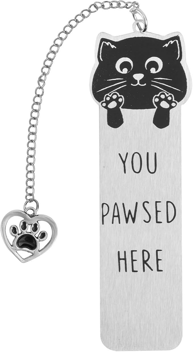 Cat Bookmark, Zinc Alloy Kitten Pet Bookmarks for Women with Heart Pendent Bookish Gift Cute Animals Book Marker Funny Reading Accessories for Cat Lovers
