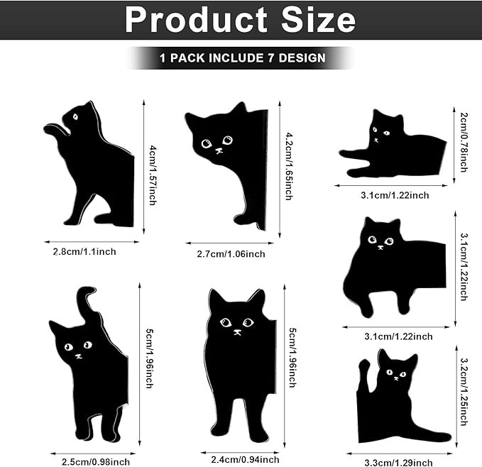 Assorted Cute Cat Book Markers Clips Set for Women - 7 Pcs Black Cat Magnetic Bookmarks, Kawaii Bookmark for Teachers Students Book Lovers