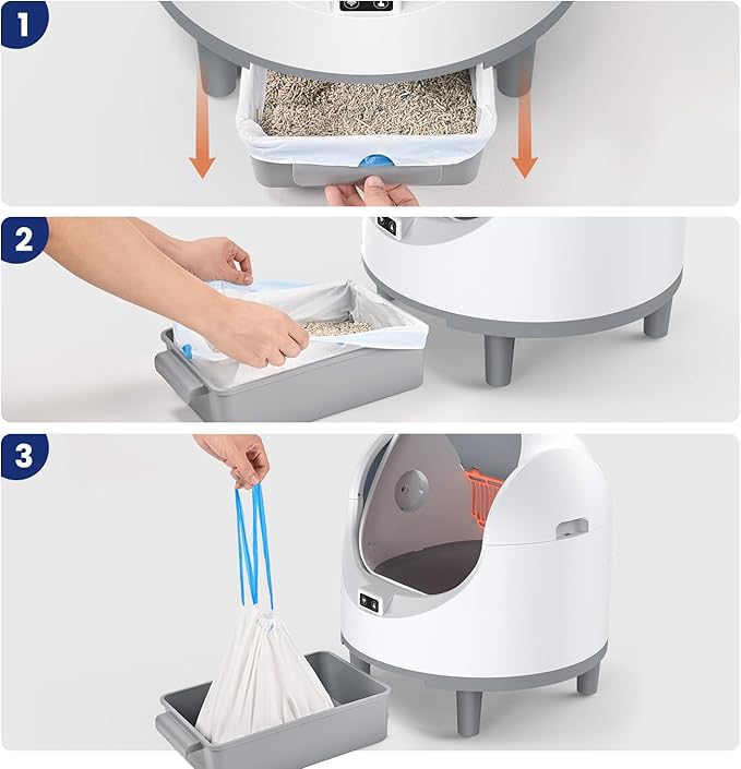 45 Count Cat Litter Box Liners, Heavy Duty Extra Thick Drawstring Bags for Automatic Self-Cleaning Litter Boxes, Leak-Proof Tear-Resistant Waste Liners, 15 Bags/Roll, 15.35" x 25.6"