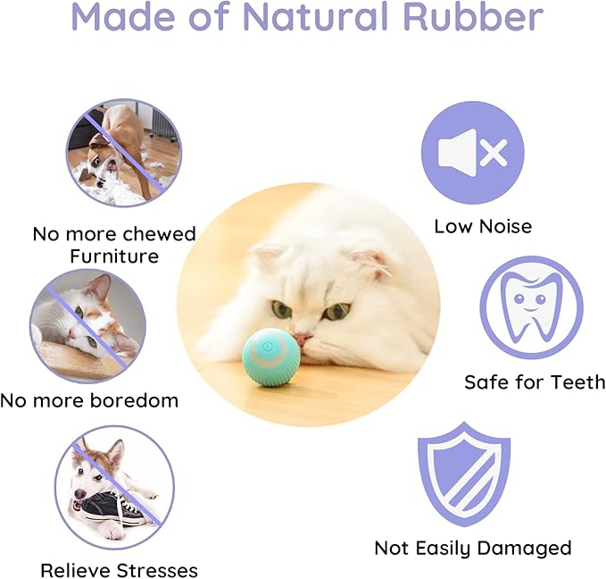 Automatic Active Rolling Ball for Dogs Self Moving Balls, Interactive Cat Ball Toy with LED Lights, USB Rechargeable, Silicone Surface (Blue)
