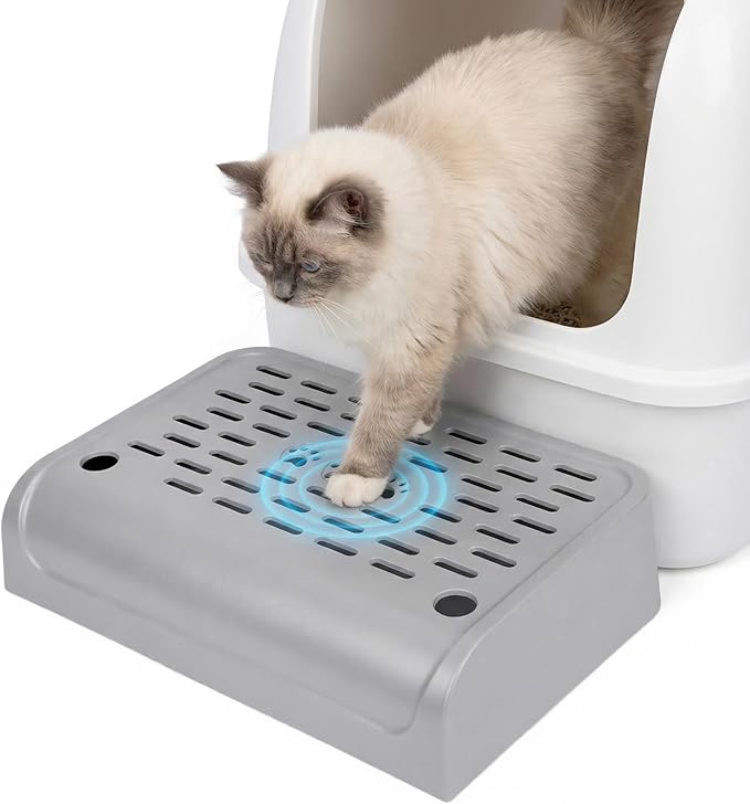 Litter Box Step, Cat Ramp for Litter Automatic Cat Litter Box Self Cleaning with Filter Function, Anti-Litter Tracking Pets Pedal Step Stool Litter Catcher Tray 11.8x8.7x3.9In(Gray)