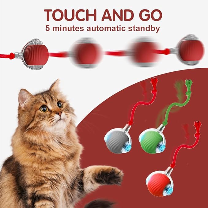 Interactive Cat Ball Toy With Cord Imitation Mouse - Automatic Rolling Indoor Toy for Adult Cats - Smart Green and Gray