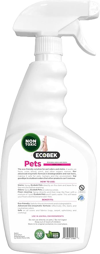 PETS. Stain & Odor Eliminator, 23oz Enzymatic action, for Cats & Dog urine, Ecological solution.