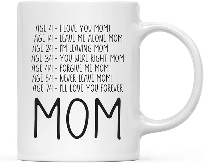 Andaz Press Mother's Day 11oz. Ceramic Coffee Tea Mug Gift for Mom, Ages and Moods, I'll love you forever Mom, 1-Pack, Birthday Christmas Gift Ideas