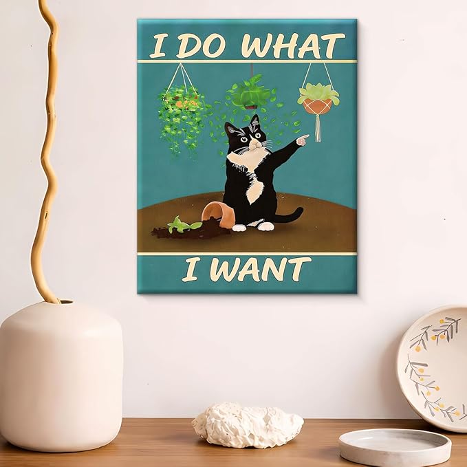 Funny Naughty Cat Canvas Wall Art I Do What I Want Pet Print Painting Cat Lover Gifts Wall Decor for Home Living Room 8x10 Inches Framed