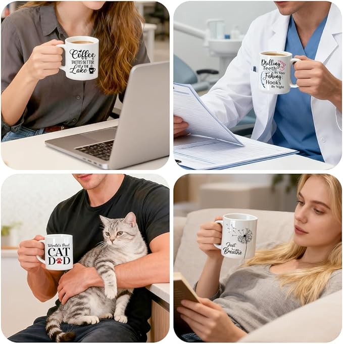 Easily Distracted By Cats Ceramic Coffee Mug, Black Cat Theme Mug For Coffee Lover, Funny Ceramic Drinking Cup For Kitten Lovers, Thank You Gifts For Friend Coworkers Family Pet Owners