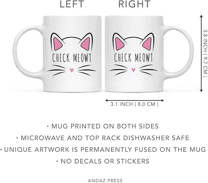 Andaz Press Funny Cat Lover 11oz. Ceramic Coffee Tea Mug, Check Meowt, 1-Pack, for Cat Mom, Birthday Christmas Ideas, Includes Box