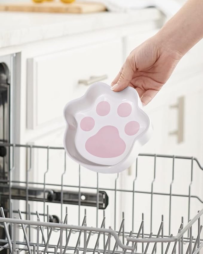 LE TAUCI Cat Food Bowl Ceramic, 8 oz Small Shallow for Indoor Kitten,Relief Whisker Fatigue Cute Paw Design Pet Dish with Slow Feed Function