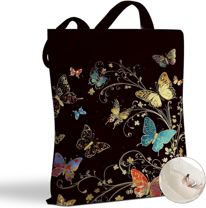 Hanamiya Na Tote Bag with Zipper Pockets, Tote Bag Reusable Shopping Grocery Bags Birthday Gifts for Women, Weekender Bags