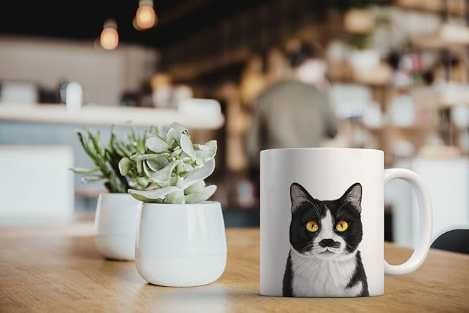 MUGBREW Cute Moustached Tuxedo Cat Ceramic Coffee Mug Tea Cup, 11 OZ