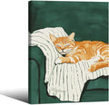 Sleeping Orange Cat poster Green Aesthetic Wall Art Preppy Funky Cute Animal Canvas Painting Gift For Cat Lover 08x10 inch Framed for Cozy Room Wall Decor