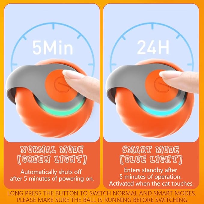Speedy 2.0 Tail Interactive Cat Toy, Smart Interactive Cat Toy Ball, Indoor Cat Toys Electric Self Moving, Automatic Cat Rolling Ball (Orange + Blue)